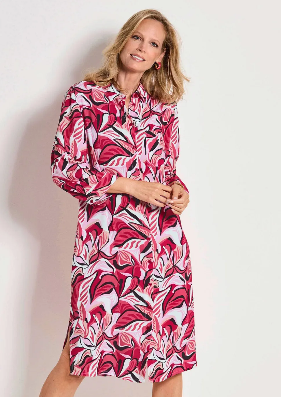 Robe-chemisier avec imprimé de feuilles