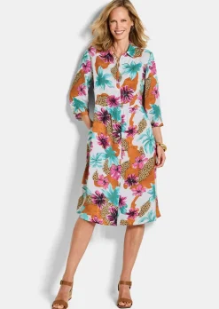 Robe-chemisier avec imprimé léopard et fleurs