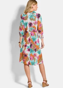 Robe-chemisier avec imprimé léopard et fleurs