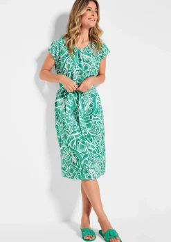 Robe en lin avec imprimé intégral et ceinture à nouer