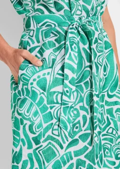 Robe en lin avec imprimé intégral et ceinture à nouer