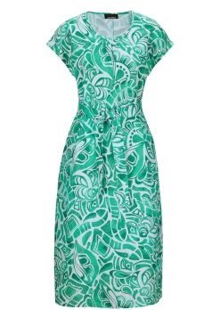 Robe en lin avec imprimé intégral et ceinture à nouer
