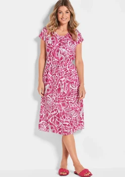 Robe en lin avec imprimé intégral et ceinture à nouer