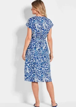 Robe en lin avec imprimé intégral et ceinture à nouer