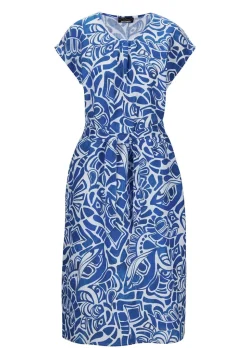 Robe en lin avec imprimé intégral et ceinture à nouer