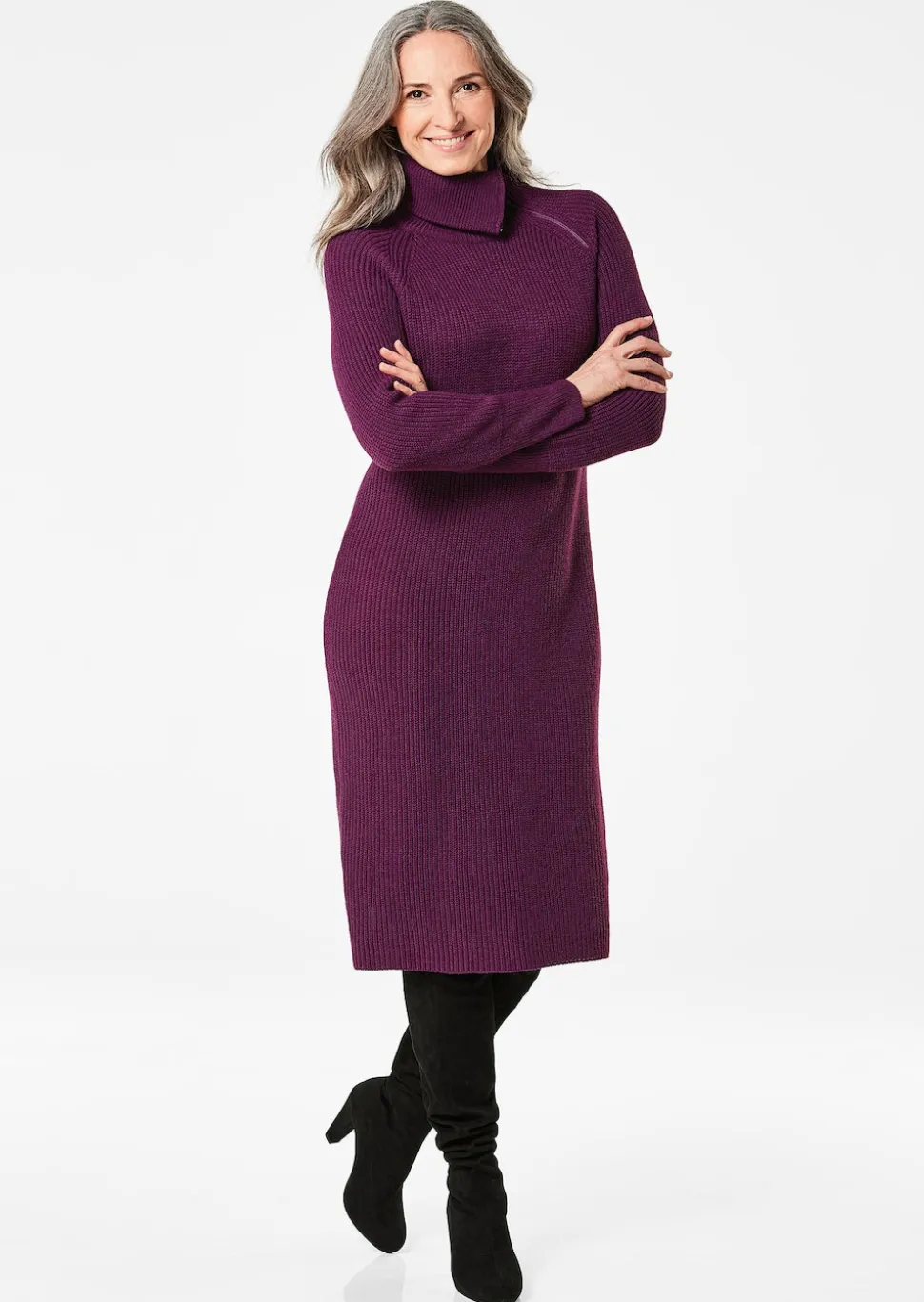 Robe en tricot avec col asymétrique