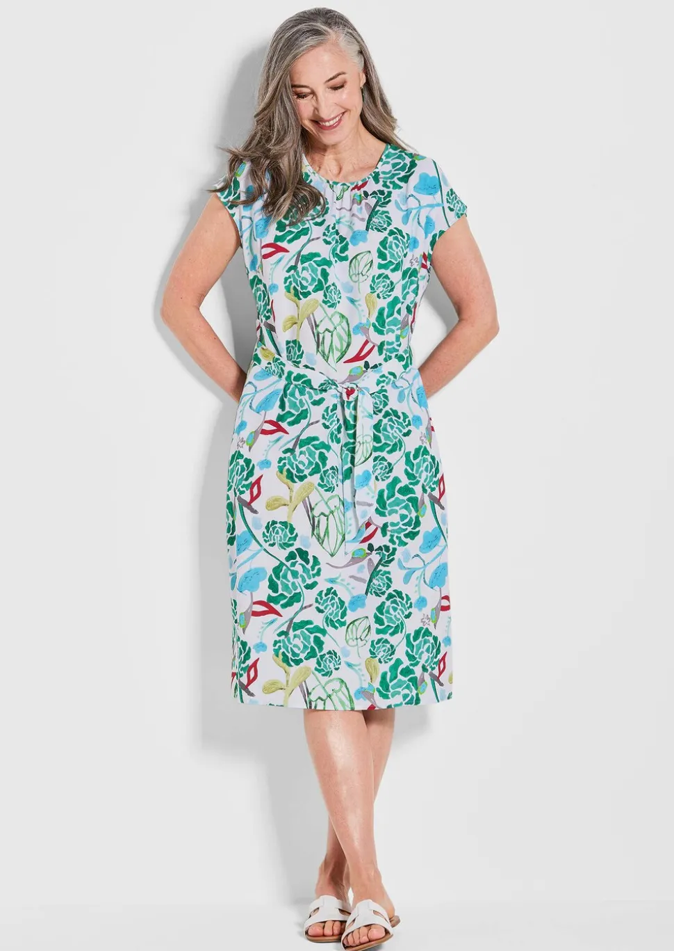 Robe imprimée avec imprimé intégral et ceinture à nouer