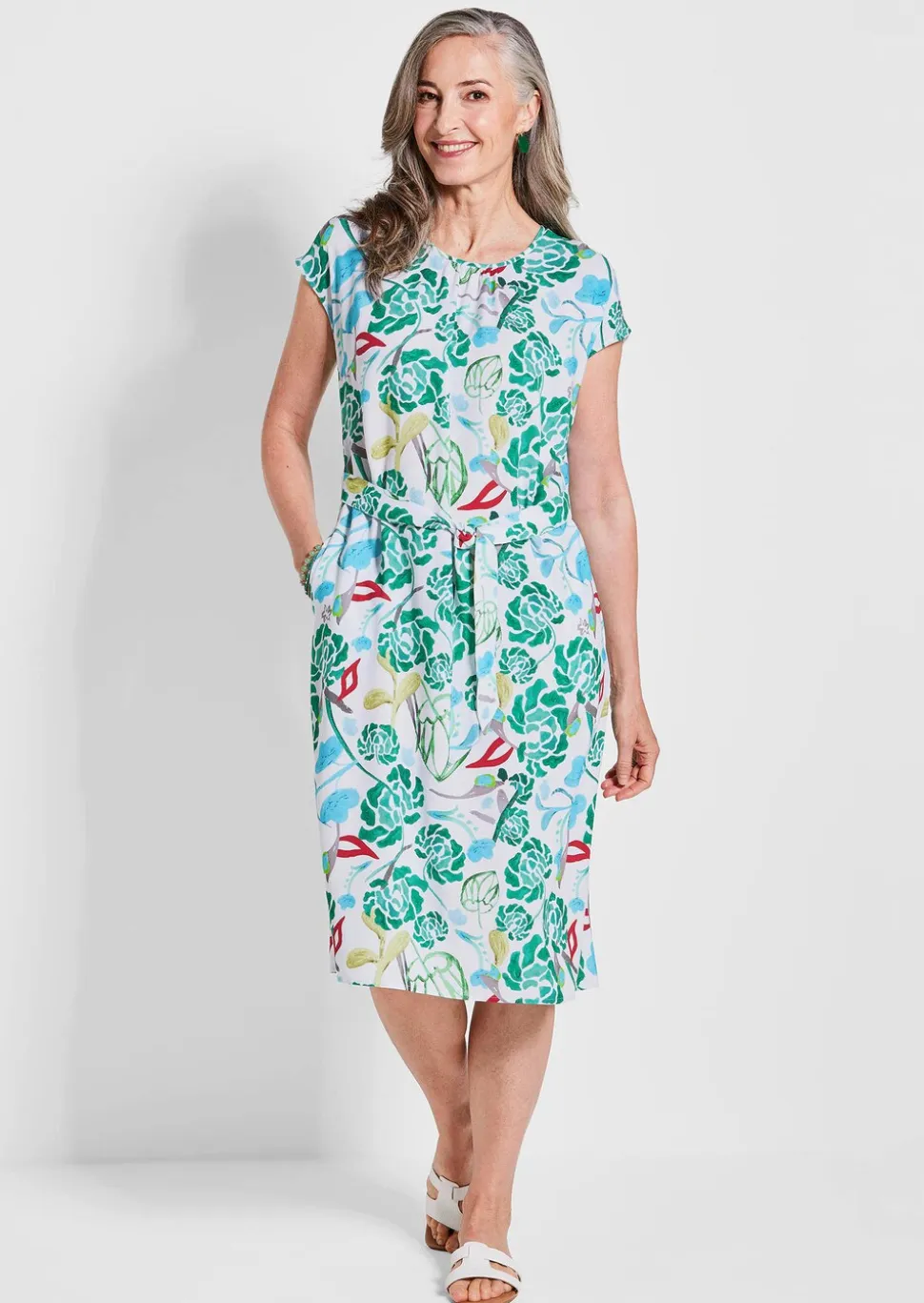 Robe imprimée avec imprimé intégral et ceinture à nouer