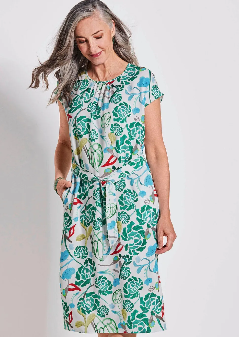 Robe imprimée avec imprimé intégral et ceinture à nouer