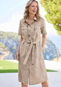 Robe safari en coton et lin