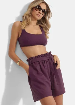 Short en lin avec ceinture à nouer