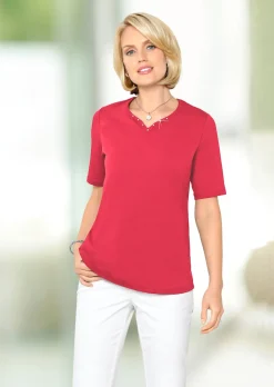 T-shirt avec charmante encolure et pierres décoratives