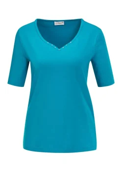 T-shirt avec charmante encolure et pierres décoratives
