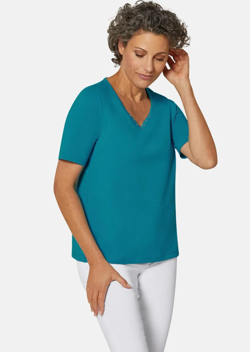 T-shirt avec charmante encolure et pierres décoratives