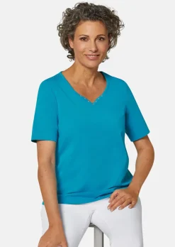 T-shirt avec charmante encolure et pierres décoratives
