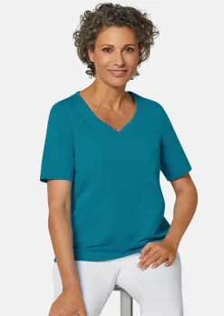 T-shirt avec charmante encolure et pierres décoratives