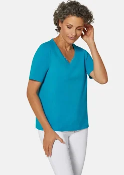 T-shirt avec charmante encolure et pierres décoratives