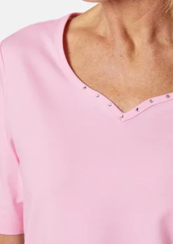 T-shirt avec charmante encolure et pierres décoratives