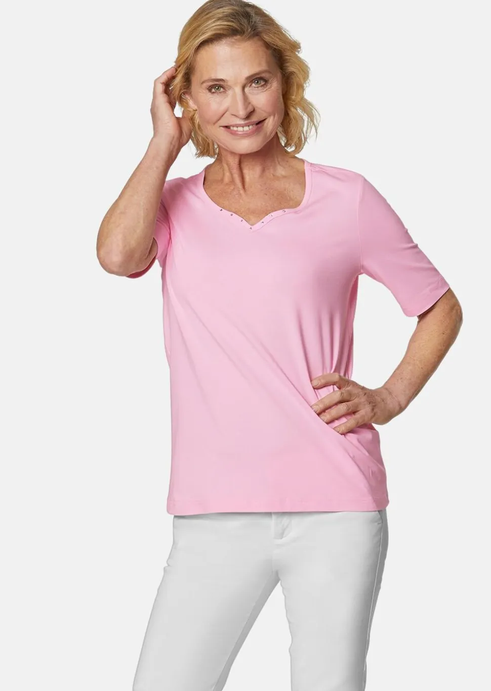 T-shirt avec charmante encolure et pierres décoratives