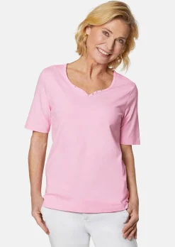 T-shirt avec charmante encolure et pierres décoratives