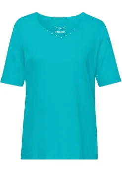 T-shirt avec charmante encolure et pierres décoratives