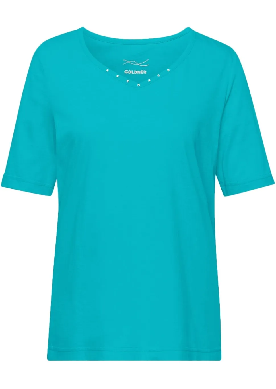 T-shirt avec charmante encolure et pierres décoratives