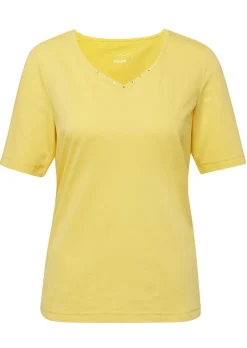 T-shirt avec charmante encolure et pierres décoratives
