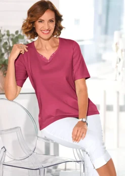 T-shirt avec charmante encolure et pierres décoratives