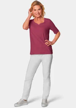T-shirt avec charmante encolure et pierres décoratives