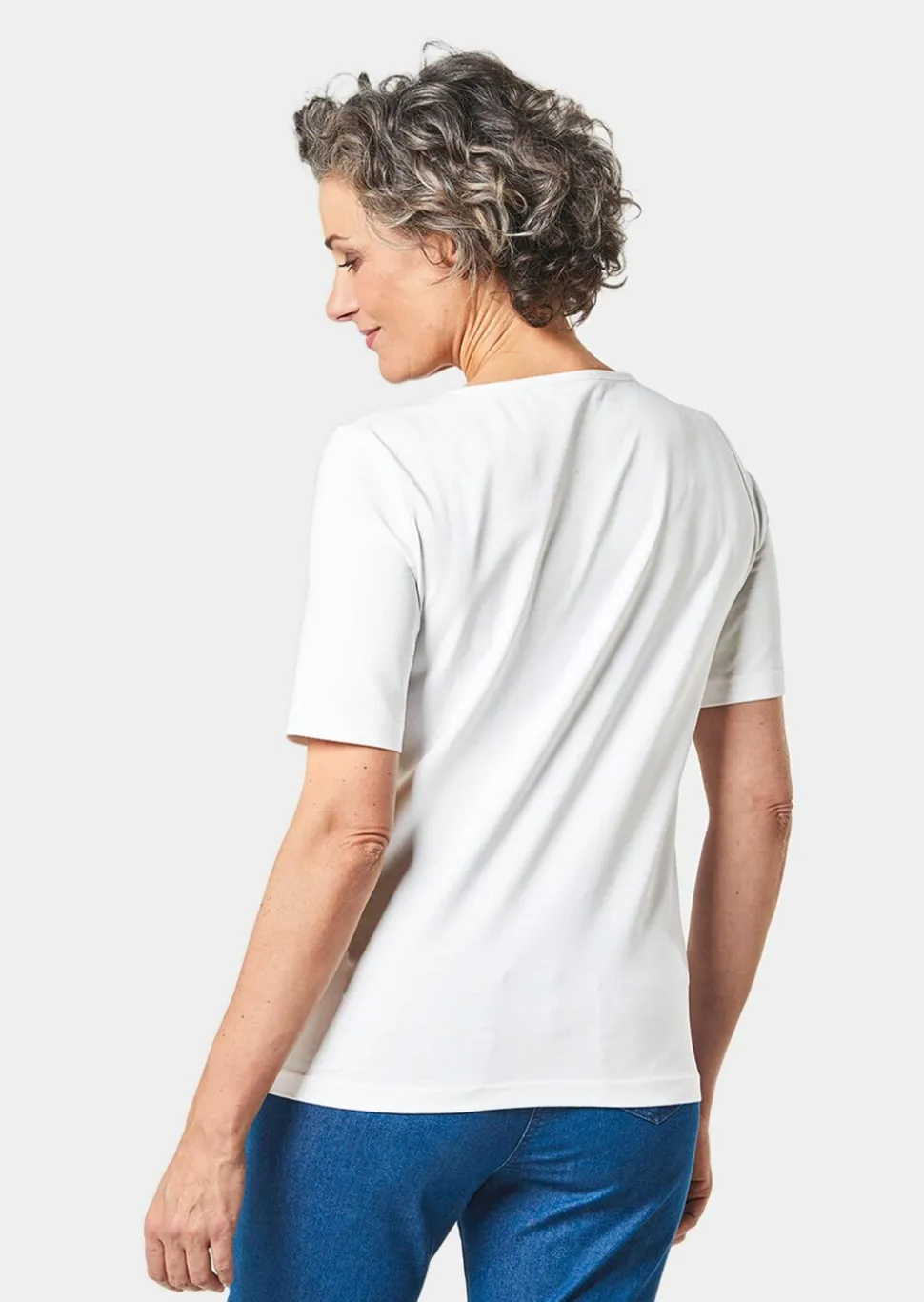 T-shirt avec charmante encolure et pierres décoratives