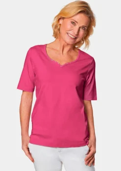 T-shirt avec charmante encolure et pierres décoratives