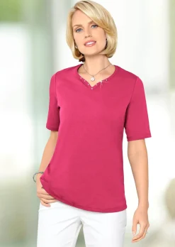 T-shirt avec charmante encolure et pierres décoratives