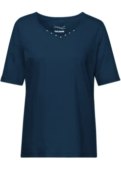 T-shirt avec charmante encolure et pierres décoratives