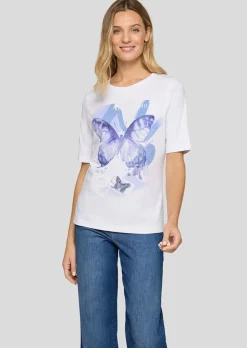 T-shirt avec motif de papillons ornées de pierres scintillantes