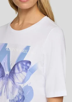 T-shirt avec motif de papillons ornées de pierres scintillantes