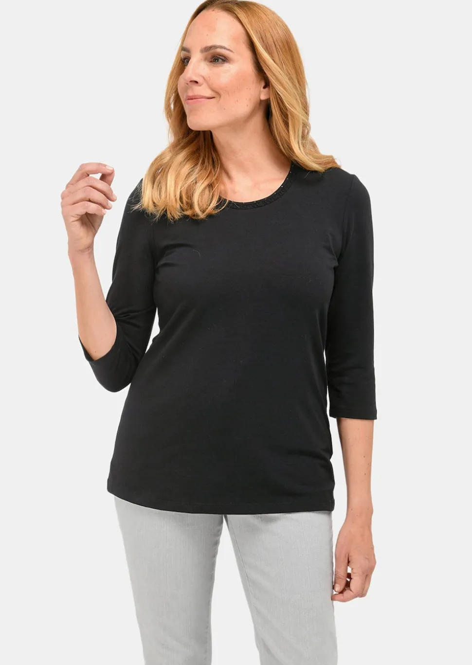 T-shirt brillant à encolure arrondie en coton Pima