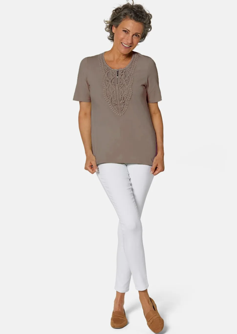 T-shirt à encolure arrondie en crochet