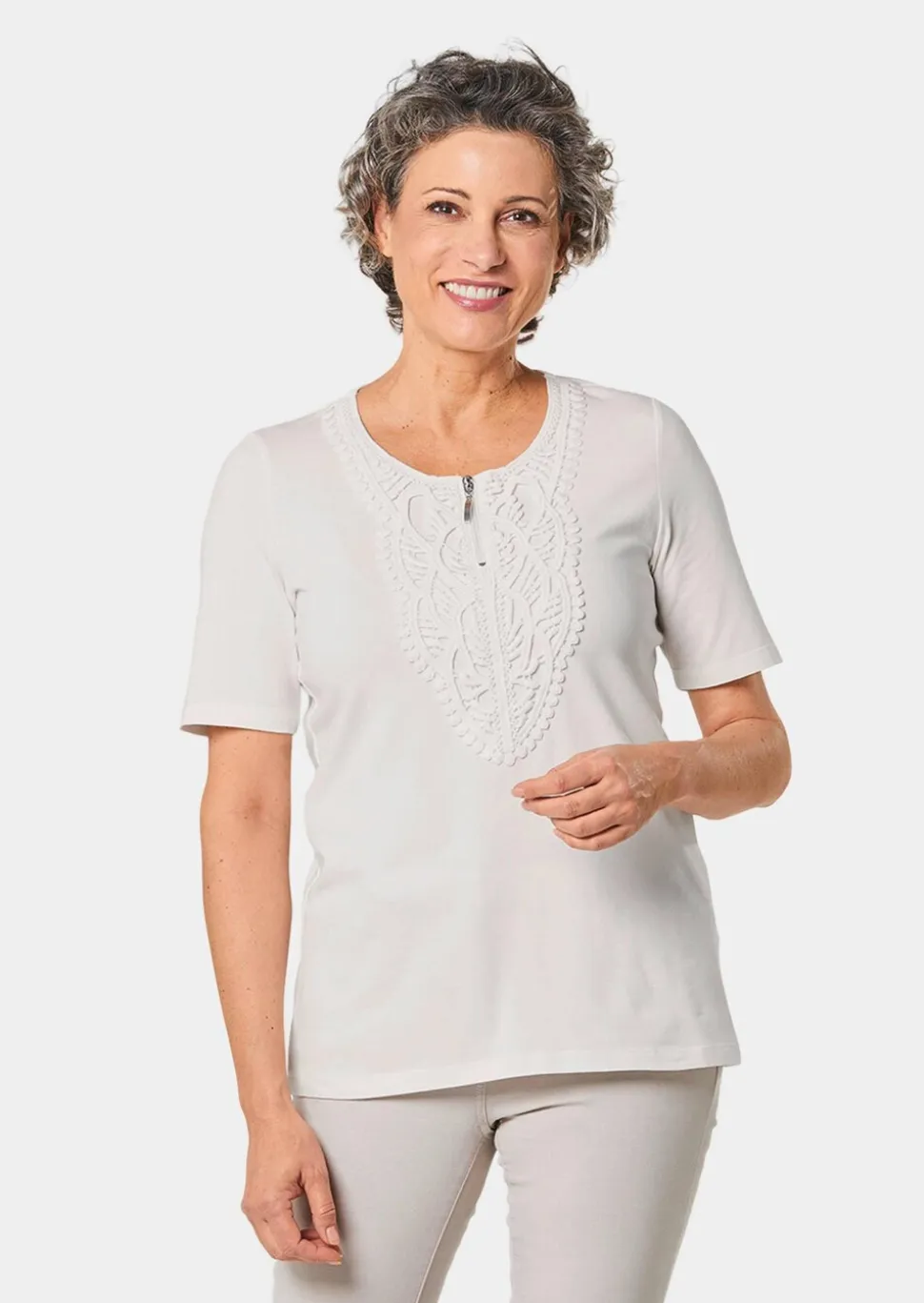 T-shirt à encolure arrondie en crochet