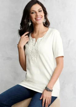 T-shirt à encolure arrondie en crochet