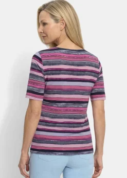 T-shirt en coton avec motif artistique à rayures