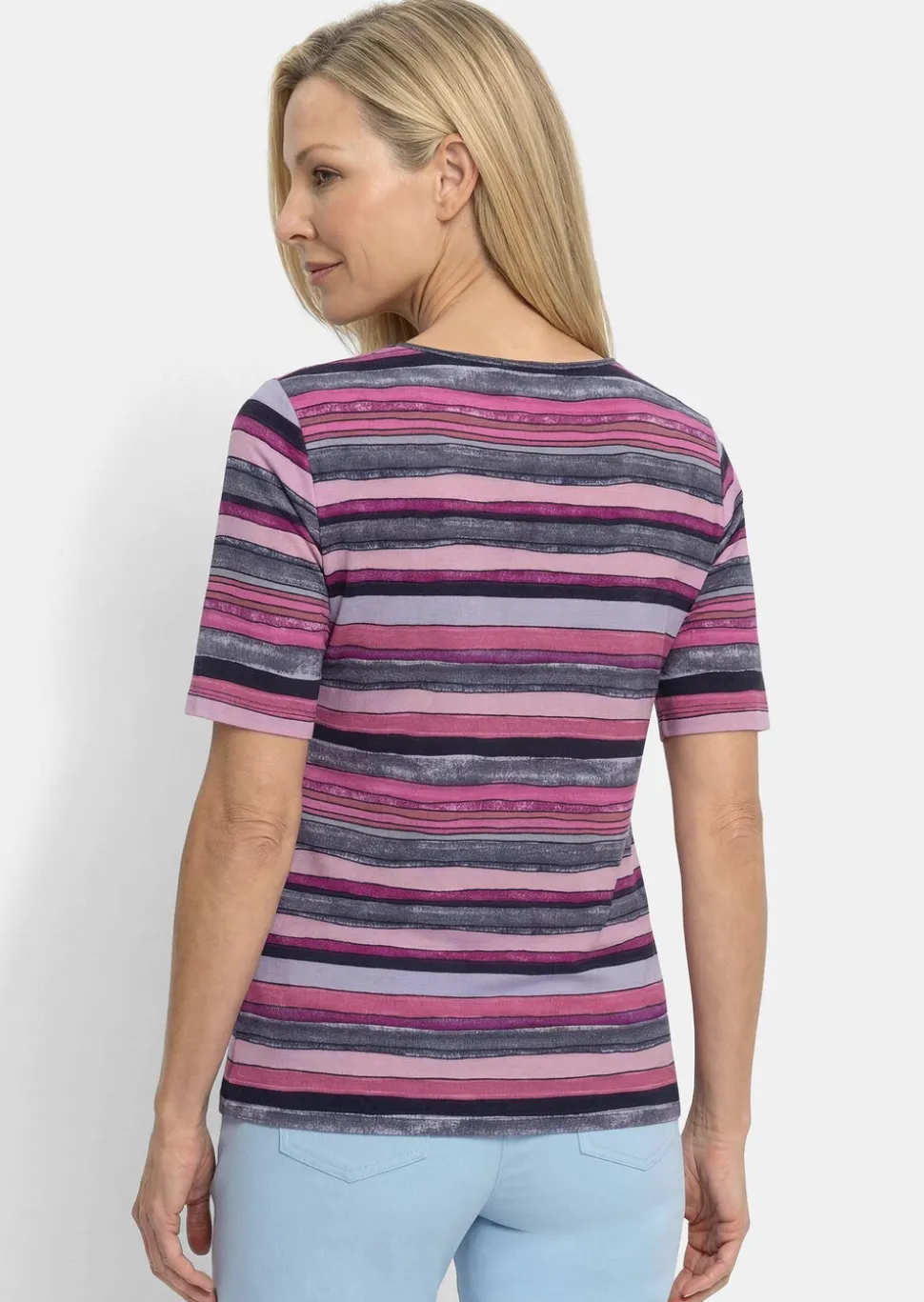 T-shirt en coton avec motif artistique à rayures