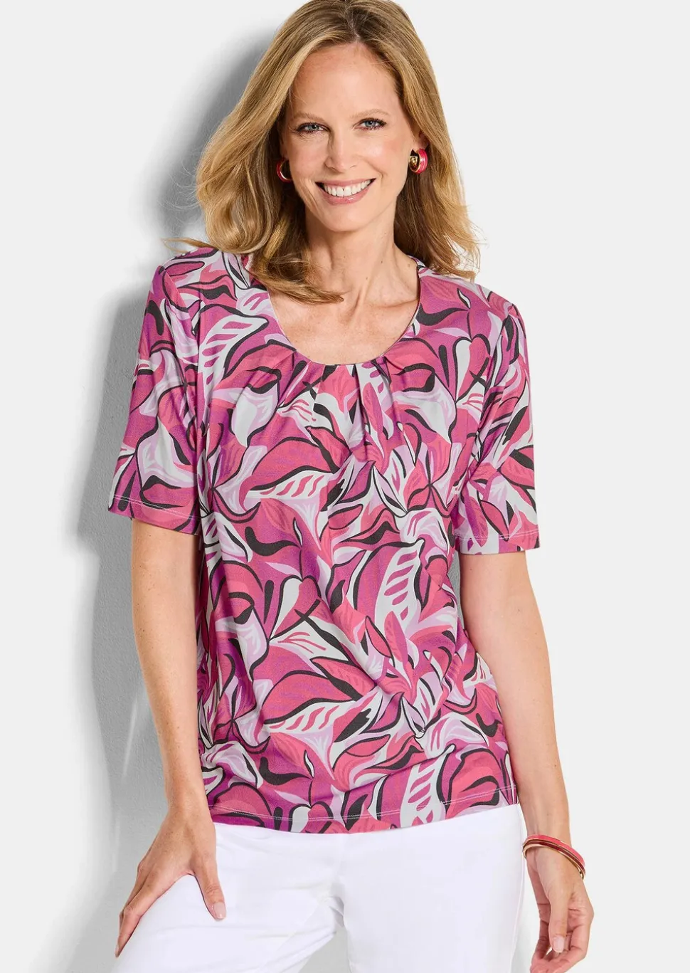 T-shirt en jersey avec imprimé de feuilles