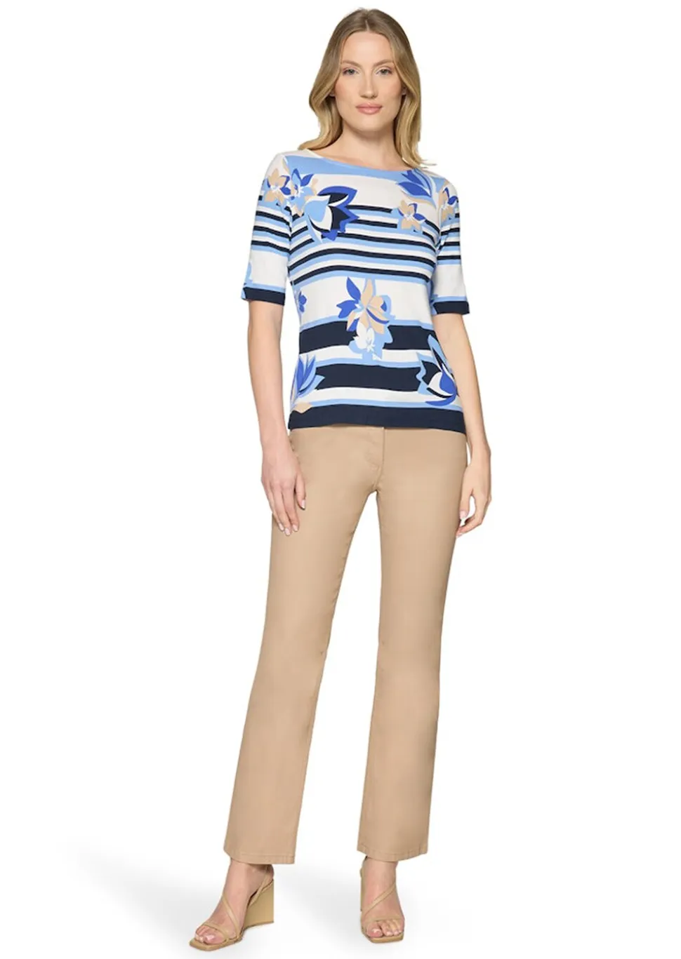 T-shirt en jersey avec motif à rayures et fleurs