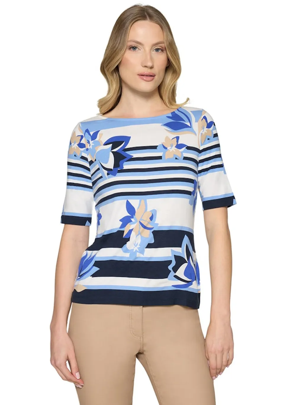 T-shirt en jersey avec motif à rayures et fleurs