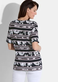 T-shirt en jersey avec motif à rayures et fleurs