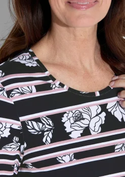 T-shirt en jersey avec motif à rayures et fleurs