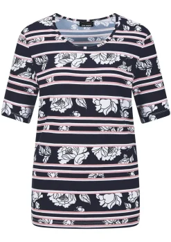 T-shirt en jersey avec motif à rayures et fleurs