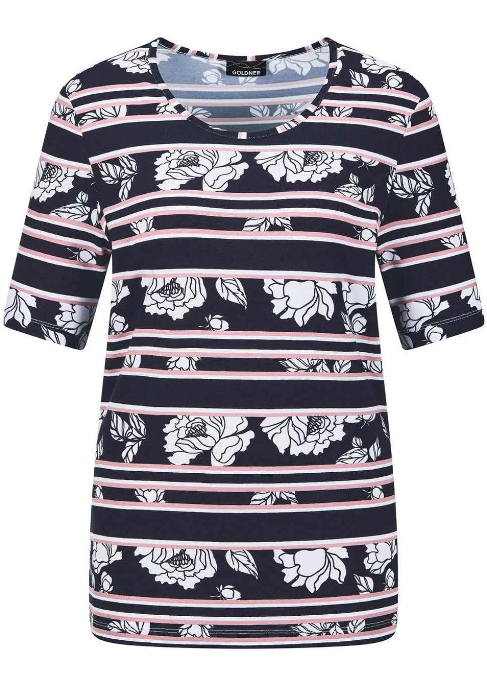 T-shirt en jersey avec motif à rayures et fleurs