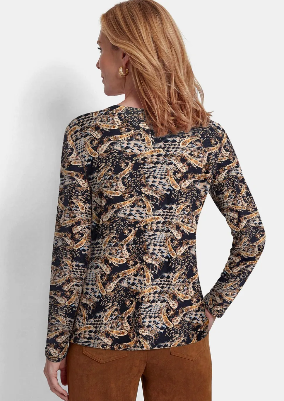 T-shirt en jersey imprimé cachemire et pied-de-poule