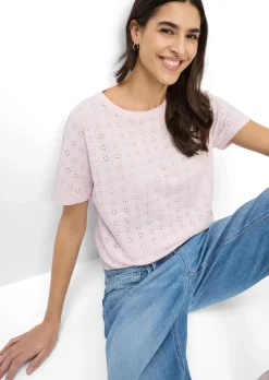 T-shirt en pur coton avec broderie ajourée